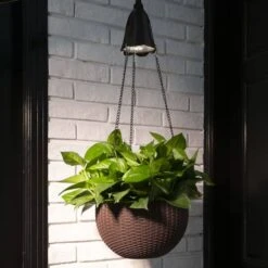 Glitzhome® 30" Solar Lighted Hanging Basket Planter -Michaels Shop D238298S 2