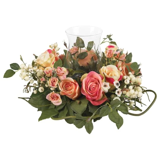 8.5" Rose Candelabrum Silk Flower Arrangement 2 8.5" Rose Candelabrum Silk Flower Arrangement - Image 2