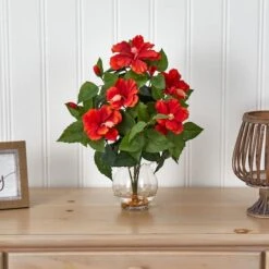 17" Red Hibiscus Silk Flower Arrangement In Fluted Vase -Michaels Shop D251399S 13
