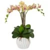 22" Cream & Purple Moth Orchid Silk Arrangement In White Vase