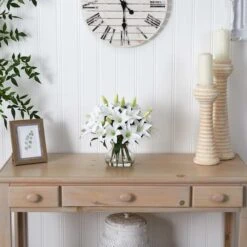13.5" White Lily Arrangement With Glass Vase -Michaels Shop D251408S 12