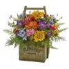 15" Mixed Floral Arrangement In Wood Basket