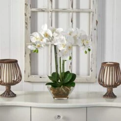 22" White Triple Orchid In Glass Vase 7 22" White Triple Orchid In Glass Vase -Michaels Shop D251464S 12