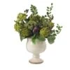 15" Artichoke & Hydrangea Arrangement In White Ceramic