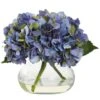 8.5" Blue Blooming Hydrangea In Glass Vase