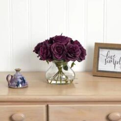 11" Purple Rose Arrangement With Clear Glass Vase -Michaels Shop D251533S 14
