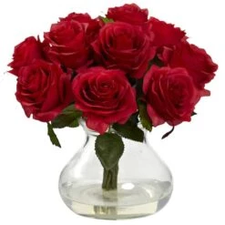 11" Red Rose Arrangement With Clear Glass Vase