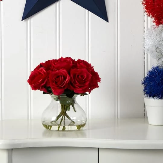 11" Red Rose Arrangement With Clear Glass Vase 3 11" Red Rose Arrangement With Clear Glass Vase - Image 3