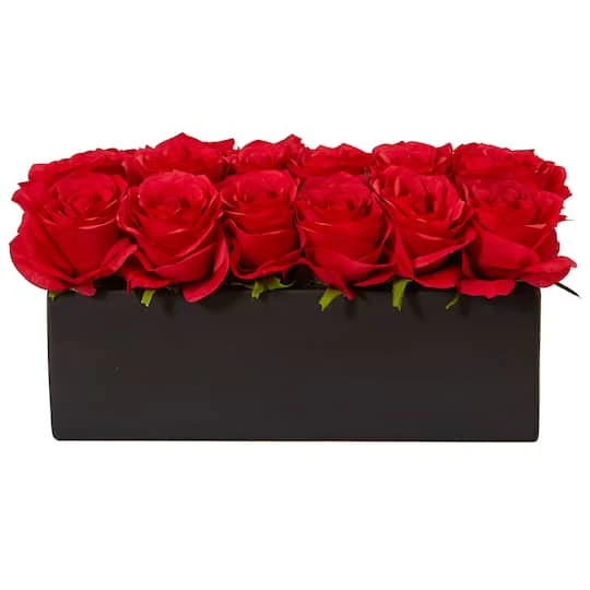 12.5" Dozen Silk Roses In Ceramic Rectangular Planter 2 12.5" Dozen Silk Roses In Ceramic Rectangular Planter - Image 2