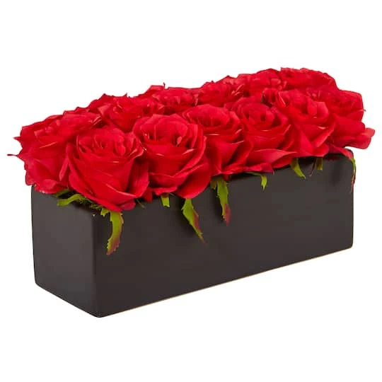 12.5" Dozen Silk Roses In Ceramic Rectangular Planter 3 12.5" Dozen Silk Roses In Ceramic Rectangular Planter - Image 3