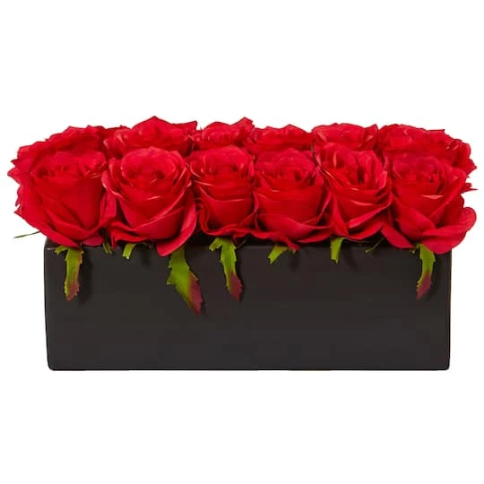 12.5" Dozen Silk Roses In Ceramic Rectangular Planter 5 12.5" Dozen Silk Roses In Ceramic Rectangular Planter - Image 5
