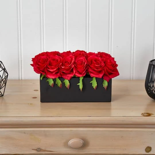 12.5" Dozen Silk Roses In Ceramic Rectangular Planter 6 12.5" Dozen Silk Roses In Ceramic Rectangular Planter - Image 6