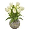 15" White Tulip Arrangement In Decorative Ceramic Vase