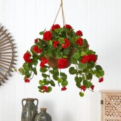 24" Red Geranium In Hanging Basket -Michaels Shop D251660S 14
