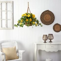 22" Yellow Hibiscus In Hanging Basket -Michaels Shop D251665S 12