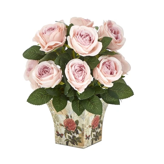 11" Pink Roses In Floral Vase 2 11" Pink Roses In Floral Vase - Image 2