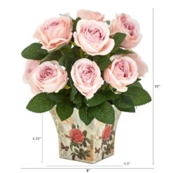 11" Pink Roses In Floral Vase 6 11" Pink Roses In Floral Vase -Michaels Shop D262029S 2