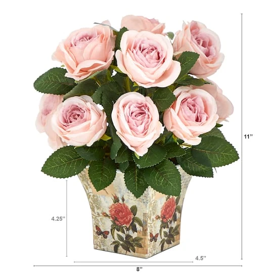 11" Pink Roses In Floral Vase 3 11" Pink Roses In Floral Vase - Image 3