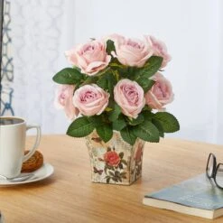 11" Pink Roses In Floral Vase 7 11" Pink Roses In Floral Vase -Michaels Shop D262029S 3