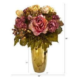 19" Peony Arrangement In Gold Vase 6 19" Peony Arrangement In Gold Vase -Michaels Shop D262046S 2