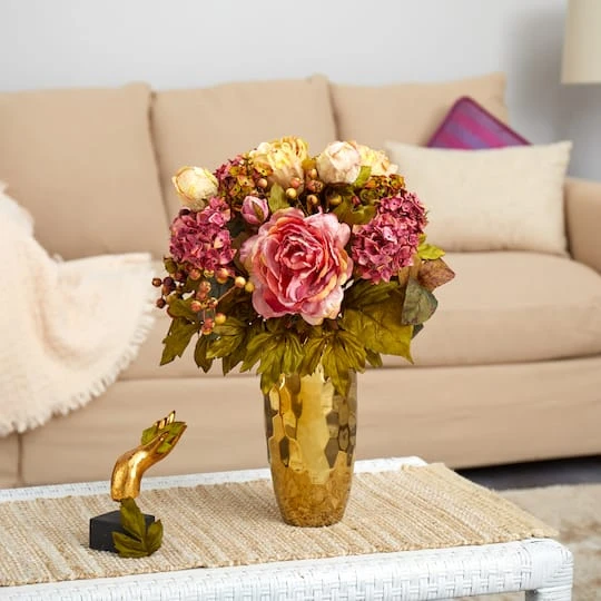 19" Peony Arrangement In Gold Vase 4 19" Peony Arrangement In Gold Vase - Image 4