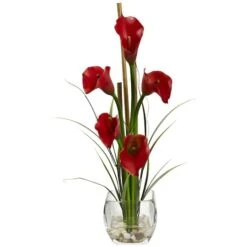 18" Red Calla Lily In Square Glass Vase 3 18" Red Calla Lily In Square Glass Vase -Michaels Shop D262063S 1 1