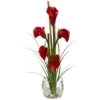 18" Red Calla Lily In Square Glass Vase