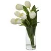 16" White Tulip Arrangement In Cylinder Vase