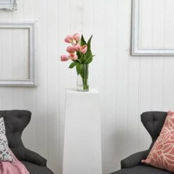 16" Pink Tulip Arrangement In Cylinder Vase -Michaels Shop D262087S 12