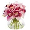 8" Pink Cymbidium Orchid Arrangement In Glass Vase