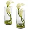 10.5" White Double Calla Lily With Cylinder Vase, 2ct.