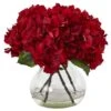 8.5" Red Hydrangea Arrangement In Glass Vase