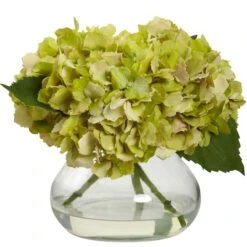 8.5" Yellow Blooming Hydrangea In Glass Vase