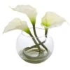 9" Calla Lily Arrangement In Rounded Glass Vase