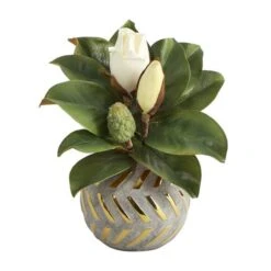 12in. Magnolia In Planter With Gold Trim