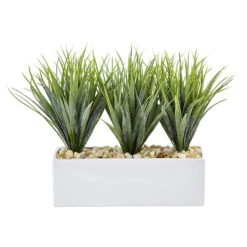 12" Vanilla Grass In White Rectangular Planter
