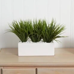 12" Vanilla Grass In White Rectangular Planter -Michaels Shop D262568S 15