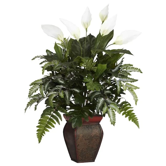 2.5ft. Mixed Greens & Peace Lily In Decorative Vase 2 2.5ft. Mixed Greens & Peace Lily In Decorative Vase - Image 2