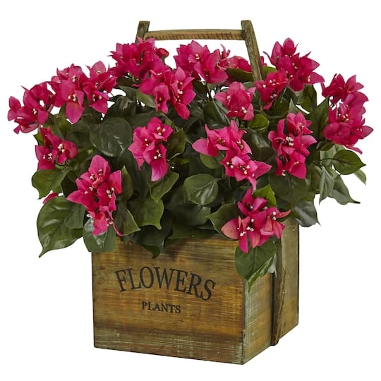 18" Pink Bougainvillea In Rustic Wood Planter 1 18" Pink Bougainvillea In Rustic Wood Planter
