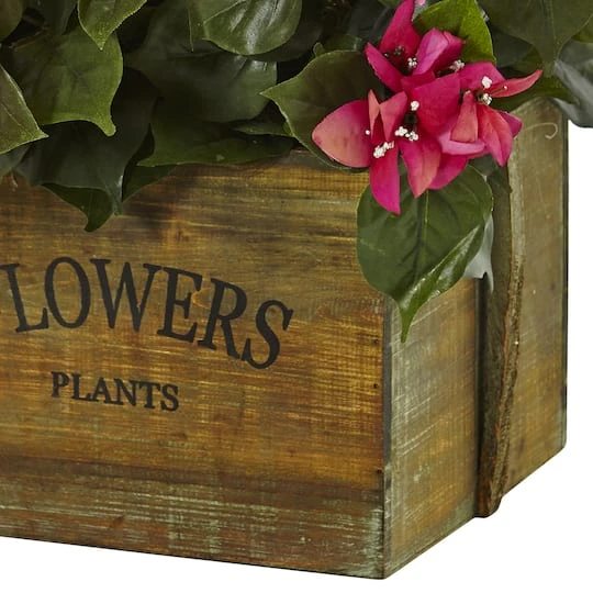 18" Pink Bougainvillea In Rustic Wood Planter 4 18" Pink Bougainvillea In Rustic Wood Planter - Image 4