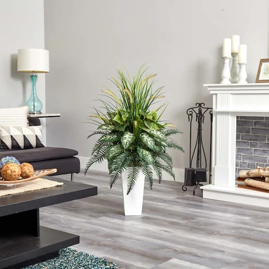 4ft. Mixed River Fern & Dogtail In White Tower Planter 6 4ft. Mixed River Fern & Dogtail In White Tower Planter - Image 6