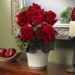 17" Red Geranium In White Decorative Pot -Michaels Shop D262840S 12