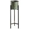 24.7" Tropical Leaf Metal Planter With Stand & Plastic Liner
