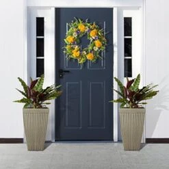 Glitzhome® 23" Eco-Friendly Oversized Faux Concrete Square Fluted Pot Planters, 2ct. Brown -Michaels Shop D266620S 12