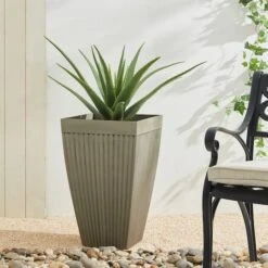 Glitzhome® 23" Eco-Friendly Oversized Faux Concrete Square Fluted Pot Planters, 2ct. Brown -Michaels Shop D266620S 13