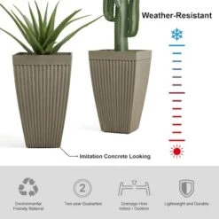 Glitzhome® 23" Eco-Friendly Oversized Faux Concrete Square Fluted Pot Planters, 2ct. Brown -Michaels Shop D266620S 17