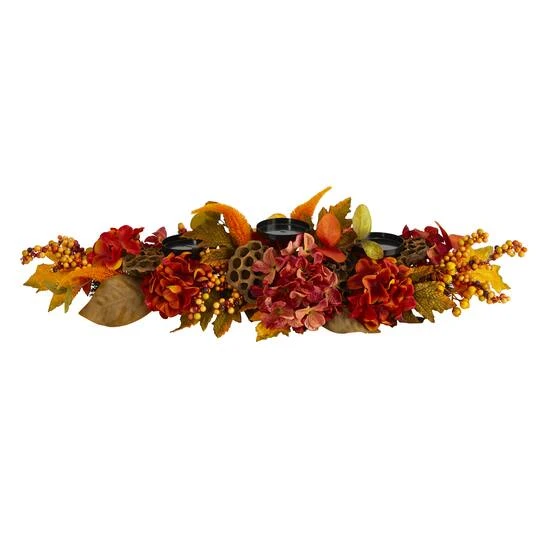 6" Fall Hydrangea, Lotus Seed & Berries Candelabrum 1 6" Fall Hydrangea, Lotus Seed & Berries Candelabrum