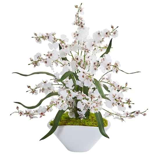21" White Dancing Lady Arrangement In White Vase 1 21" White Dancing Lady Arrangement In White Vase