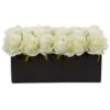 6" White Dozen Roses In Black Rectangular Ceramic Planter