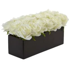 6" White Dozen Roses In Black Rectangular Ceramic Planter -Michaels Shop D292624S 12